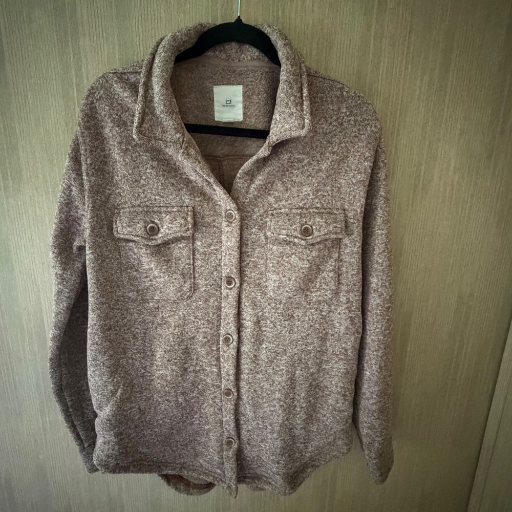 Thread & Supply Shacket Women Large Pink Marl Fleece Lined Button Front Jacket